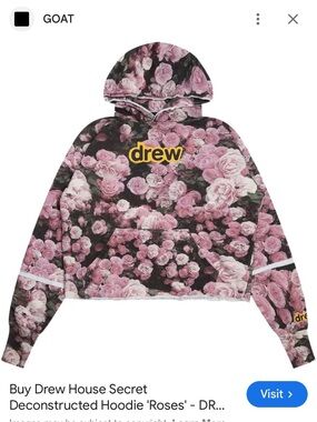 drew house Pink Rose Allover Print Hoodie with Yellow Logo UNISEX worn once